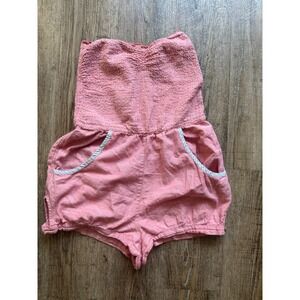 Hollister Strapless Smocked Romper Medium Coral Pink Linen Blend Boho Summer